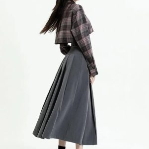 Y2K Pleated A-Line Midi Skirt - Coquette & Grunge Aesthetic Fashion