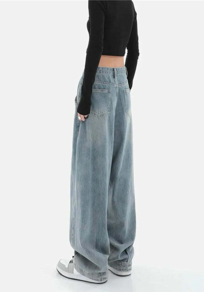 Y2K Pleated Baggy Jeans for Grunge Aesthetic & Coquette Style Outfits