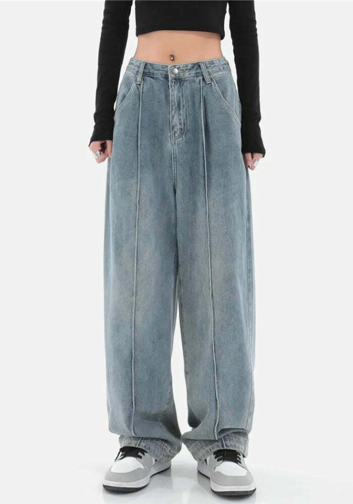 Y2K Pleated Baggy Jeans for Grunge Aesthetic & Coquette Style Outfits