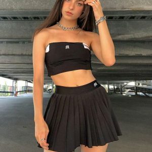 Y2K Pleated Black Mini Tennis Skirt - Grunge & Coquette Aesthetic