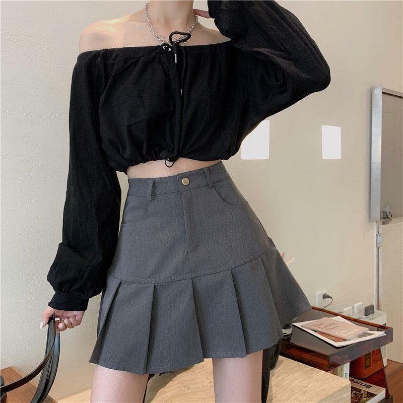 Y2K Pleated College Mini Skirt - Grunge Aesthetic & Cute Tops Style