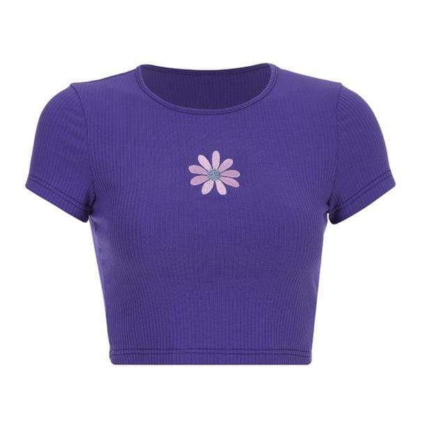 Y2K Purple Daisy Crop Top - Cute Pastel Goth Aesthetic for Trendy Outfits