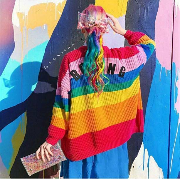 Y2K Rainbow Cardigan: Cute Tops for Coquette & Grunge Aesthetic Styles