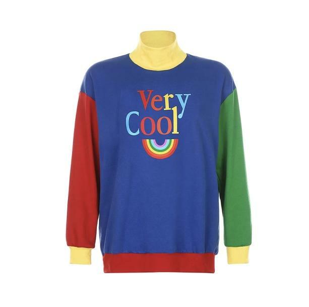 Y2K Rainbow Sweatshirt: Cute Tops for Coquette & Grunge Aesthetic