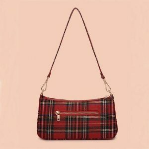 Y2K Red Plaid Handbag: Cute Coquette Aesthetic & Grunge Style Accessory