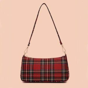 Y2K Red Plaid Handbag: Cute Coquette Aesthetic & Grunge Style Accessory