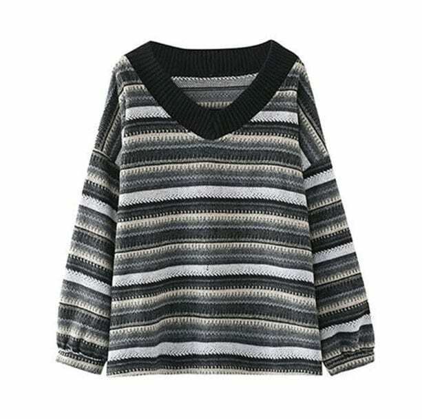 Y2K Retro Striped Sweater - Cute Tops for Coquette & Grunge Aesthetic