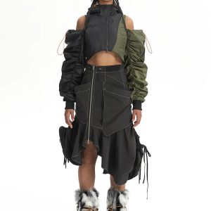 Y2K Ruched Sleeve Puffer Jacket - Grunge Aesthetic & Coquette Style