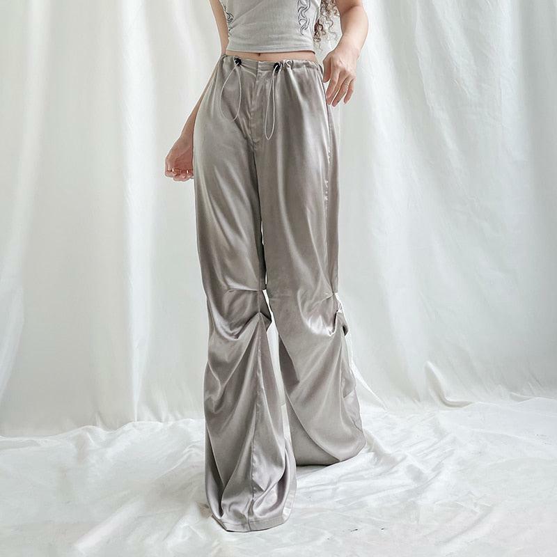 Y2K Satin Wide Leg Pants for Coquette & Grunge Aesthetic Outfits