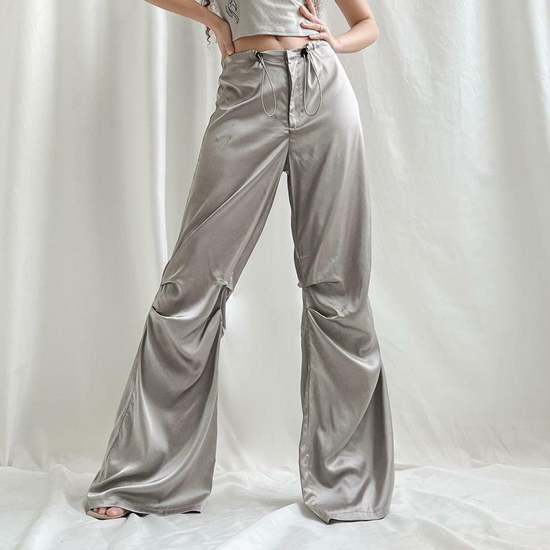 Y2K Satin Wide Leg Pants for Coquette & Grunge Aesthetic Outfits