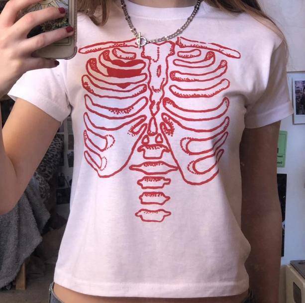 Y2K Skeleton T-Shirt: Grunge Aesthetic & Cute Tops for Trendy Looks