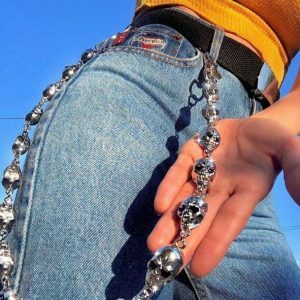 Y2K Skull Head Belt Chain - Grunge Aesthetic Accessory for Cute Outfits