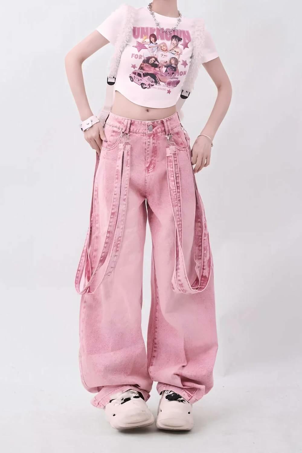 Y2K Soft Girl Double Belted Baggy Jeans for Coquette & Grunge Aesthetic