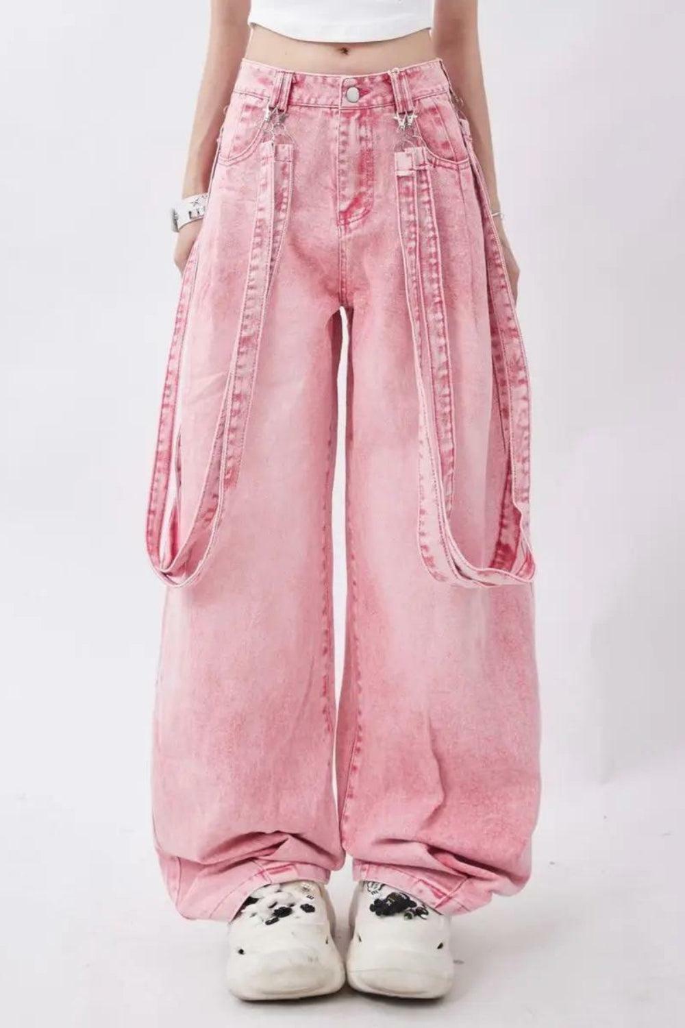 Y2K Soft Girl Double Belted Baggy Jeans for Coquette & Grunge Aesthetic