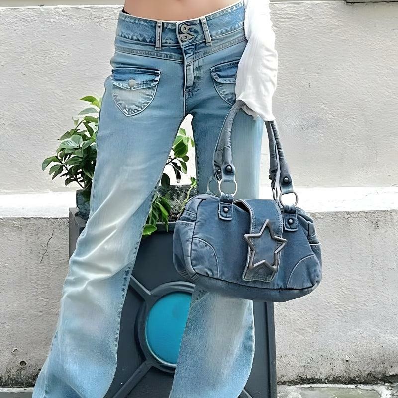 Y2K Star Denim Bag: Trendy Grunge Aesthetic for Cute Outfits