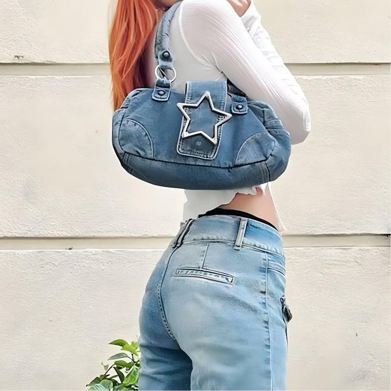 Y2K Star Denim Bag: Trendy Grunge Aesthetic for Cute Outfits