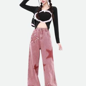 Y2K Star Denim Jeans: Trendy Grunge Aesthetic for Your Y2K Outfits