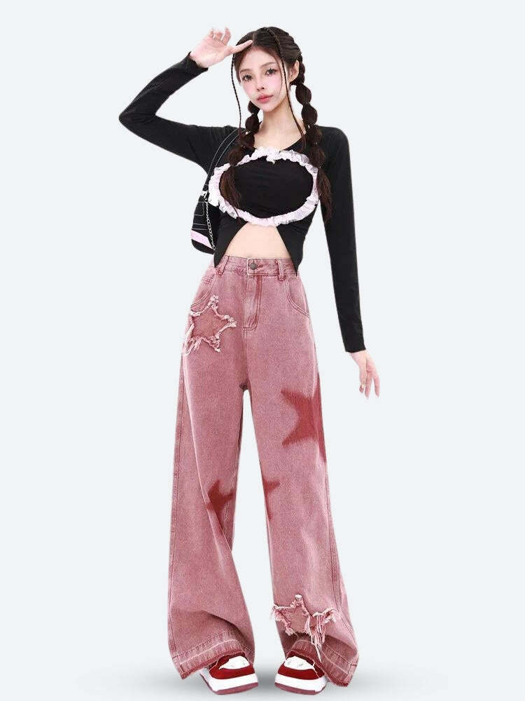 Y2K Star Denim Jeans: Trendy Grunge Aesthetic for Your Y2K Outfits