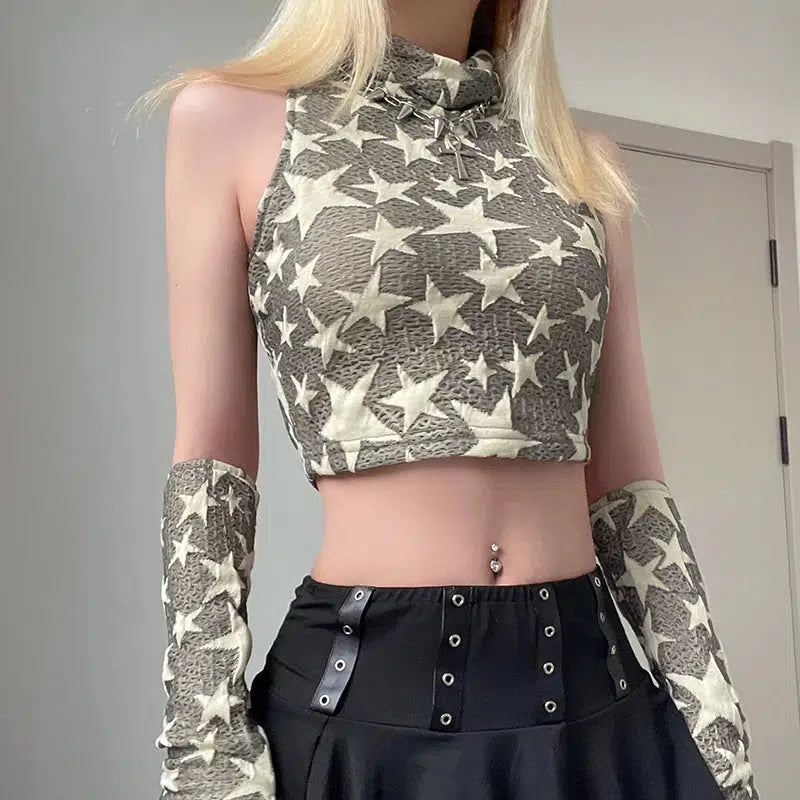 Y2K Star Embroidered Crop Top - Cute Pastel Goth & Grunge Aesthetic