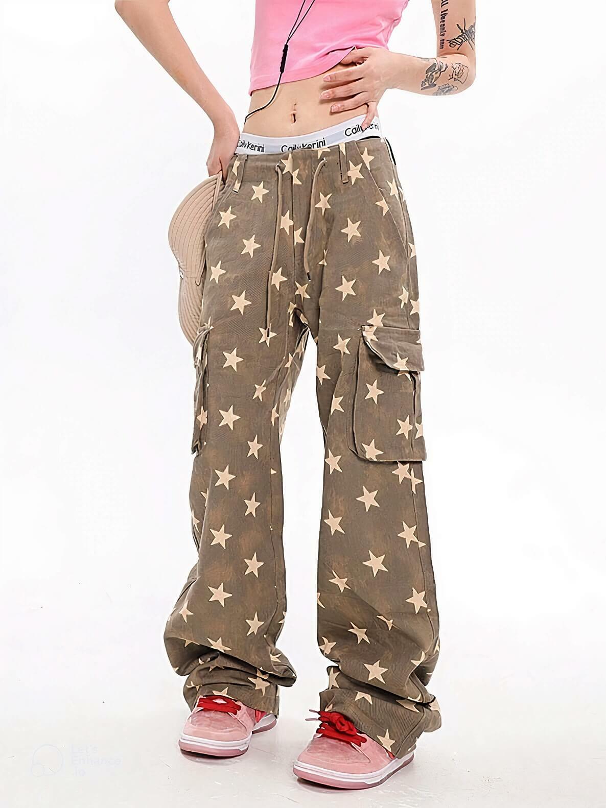 Y2K Star Low Rise Jeans - Trendy Grunge Aesthetic for Y2K Outfits