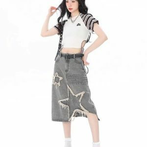 Y2K Star Patchwork Cargo Skirt - Grunge Aesthetic & Cute Tops Style