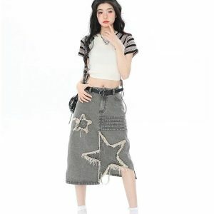 Y2K Star Patchwork Cargo Skirt - Grunge Aesthetic & Cute Tops Style