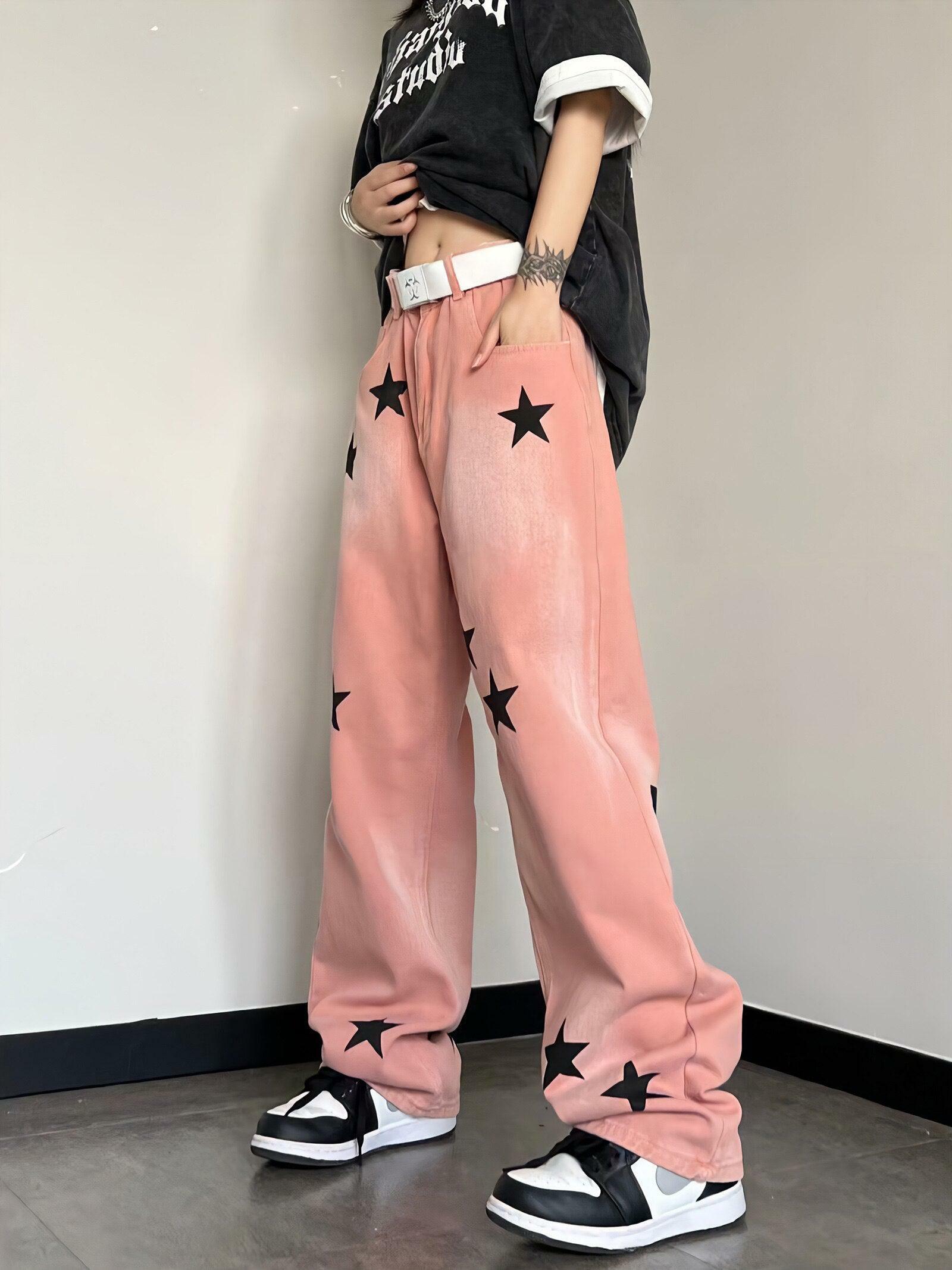 Y2K Star Printed Jeans: Trendy Grunge Aesthetic for Cute Outfits