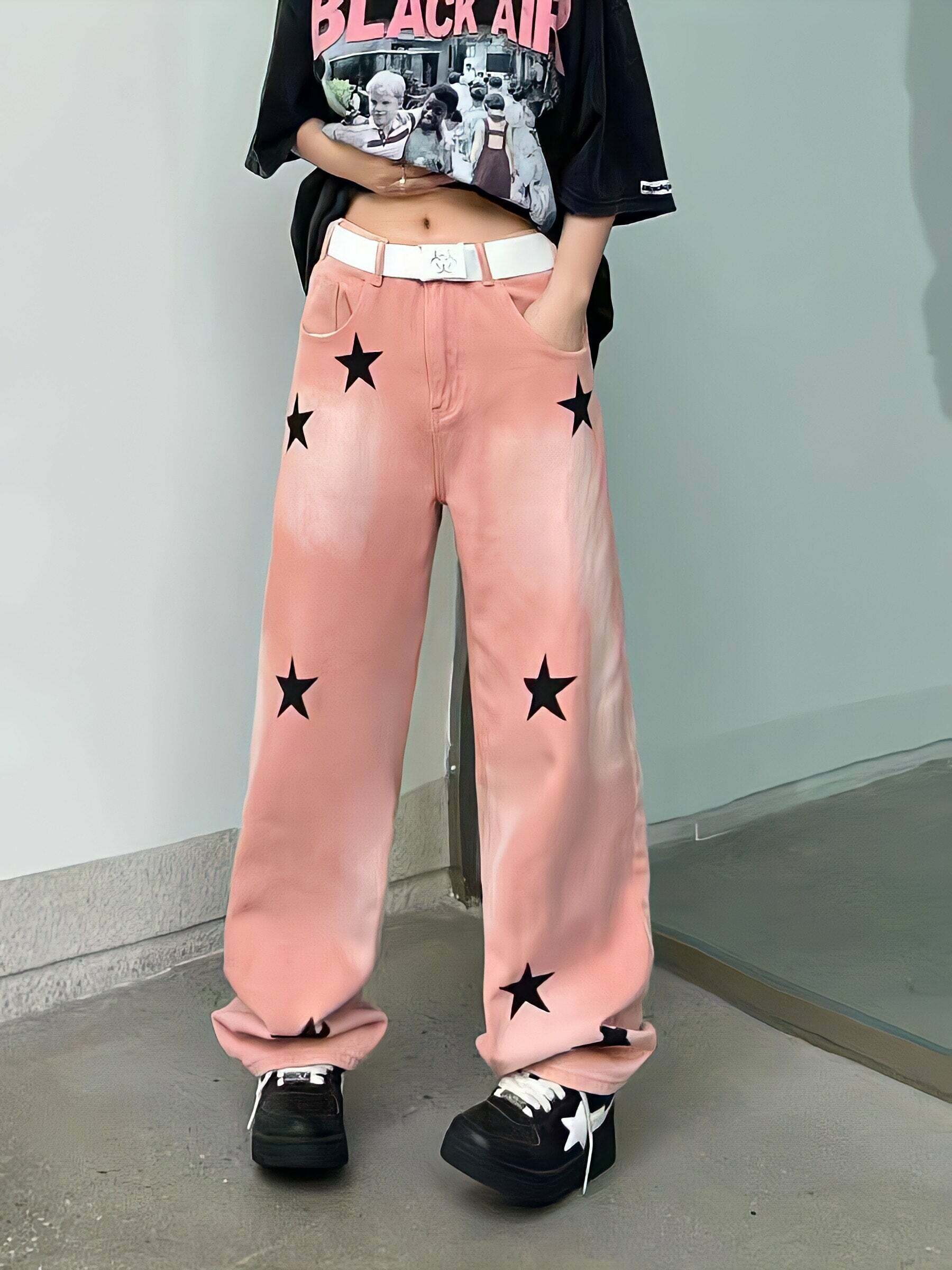 Y2K Star Printed Jeans: Trendy Grunge Aesthetic for Cute Outfits