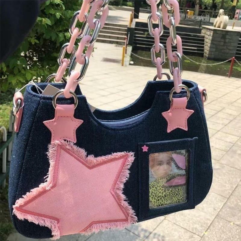 Y2K Star Transparent Denim Bag - Cute Y2K Fashion for Aesthetic Outfits