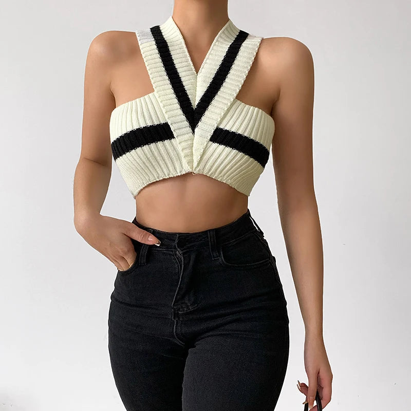 Y2K Striped Knitted Crop Top - Cute Aesthetic for Coquette & Grunge Styles