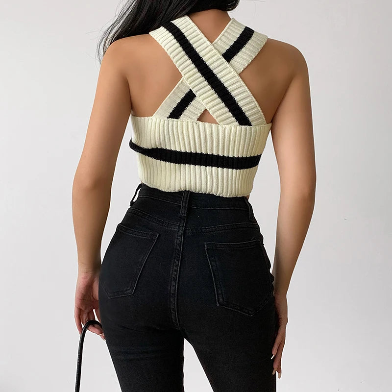 Y2K Striped Knitted Crop Top - Cute Aesthetic for Coquette & Grunge Styles