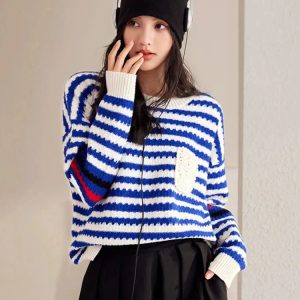 Y2K Striped Knitted Sweater - Cute Tops for Coquette & Grunge Aesthetic