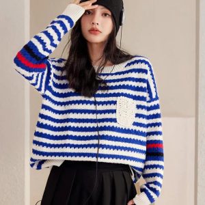 Y2K Striped Knitted Sweater - Cute Tops for Coquette & Grunge Aesthetic