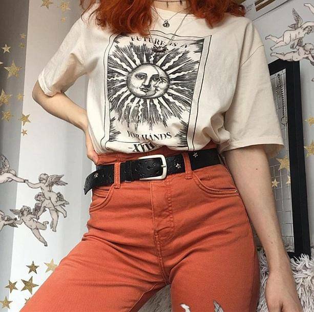 Y2K Sun and Moon T-Shirt: Cute Tops for Coquette & Grunge Aesthetic