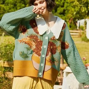 Y2K Sunflowers Cardigan: Cute Tops for Coquette & Grunge Aesthetic