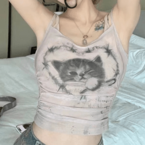 Y2K Sweet Kitty Crop Top - Coquette Aesthetic & Grunge Style Essential