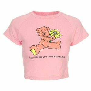 Y2K Teddy Bear Crop Top - Cute Pastel Goth & Coquette Aesthetic Style