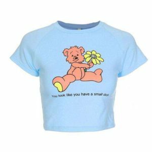 Y2K Teddy Bear Crop Top - Cute Pastel Goth & Coquette Aesthetic Style