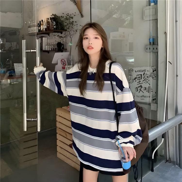 Y2K Vintage Casual Striped Sweatshirt - Cute Tops for Coquette Aesthetic