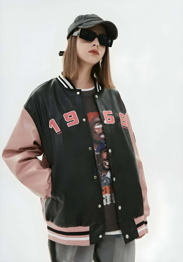 Y2K Vintage Grunge 1968 Varsity Jacket - Cute Tops & Aesthetic Style