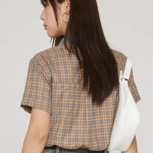 Y2K Vintage Plaid Crop Top - Cute Coquette & Grunge Aesthetic Style