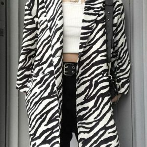 Zebra Print Long Blazer - Y2K Fashion Statement for Grunge & Coquette Aesthetic