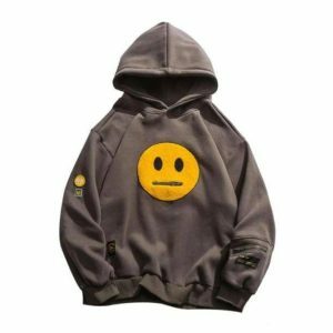 Zipper Pocket Emoji Hoodie - Y2K Fashion, Cute Tops, Grunge Aesthetic