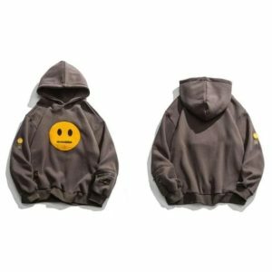 Zipper Pocket Emoji Hoodie - Y2K Fashion, Cute Tops, Grunge Aesthetic